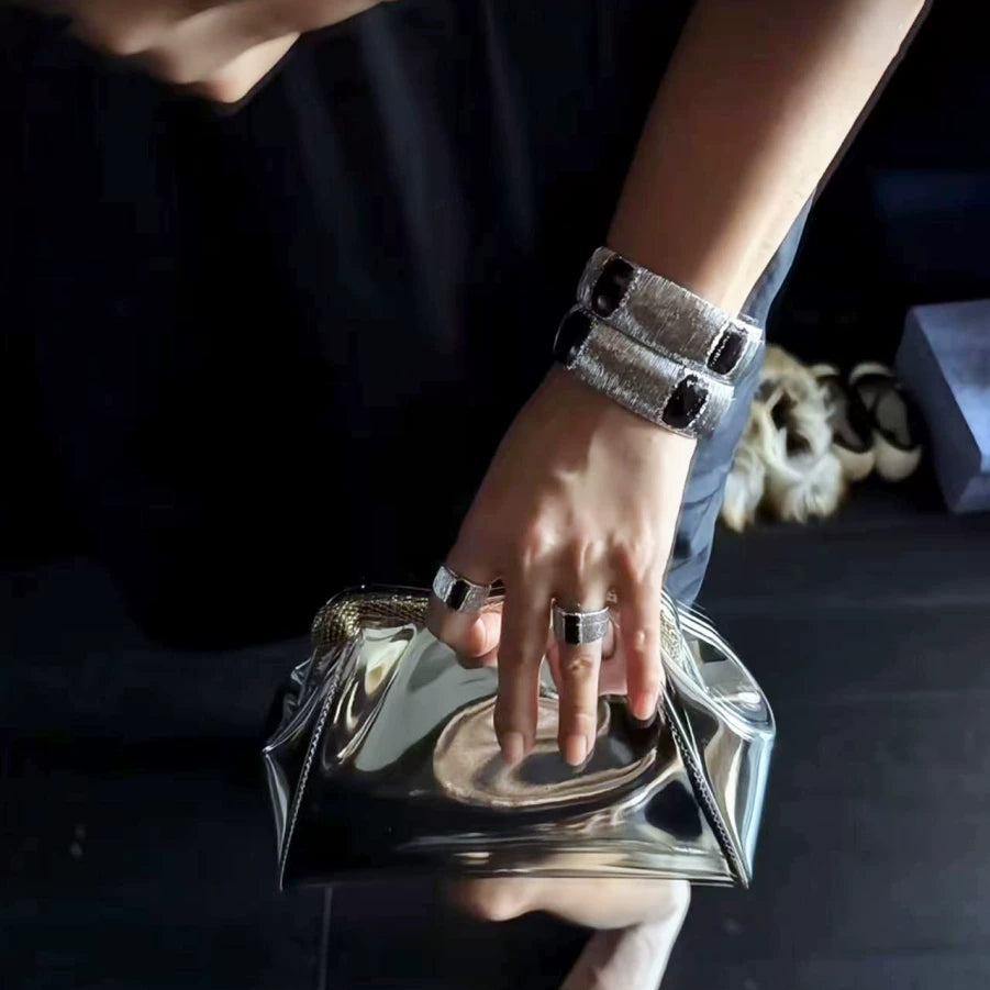 Detsccda | Adjustable Gold Wide Bracelet Sparkling Opening Color Matching Women’s Luxury Inspired Layered Jewelry Fashion Accessory