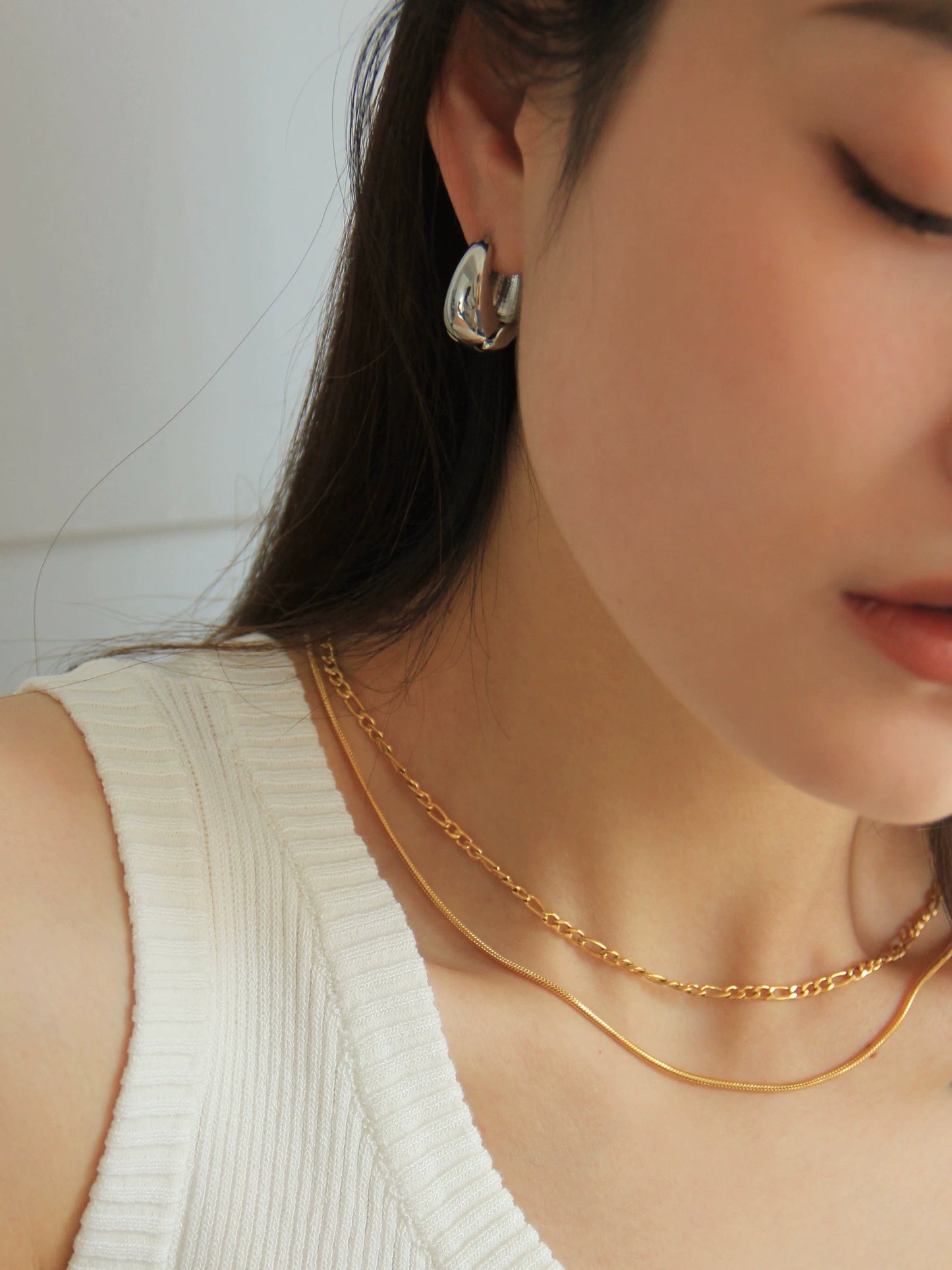 European And American Cold And Simple French Retro Versatile Fashionable High-End Brass Gold-Plated Water Drop Circle Earrings