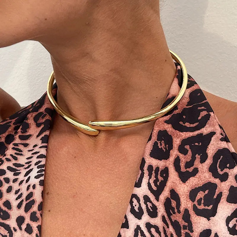 Detsccda | 2026 Women's Geometric Metal Open Collar Bracelet and Punk Choker Necklace Glossy Adjustable Fashion Jewelry