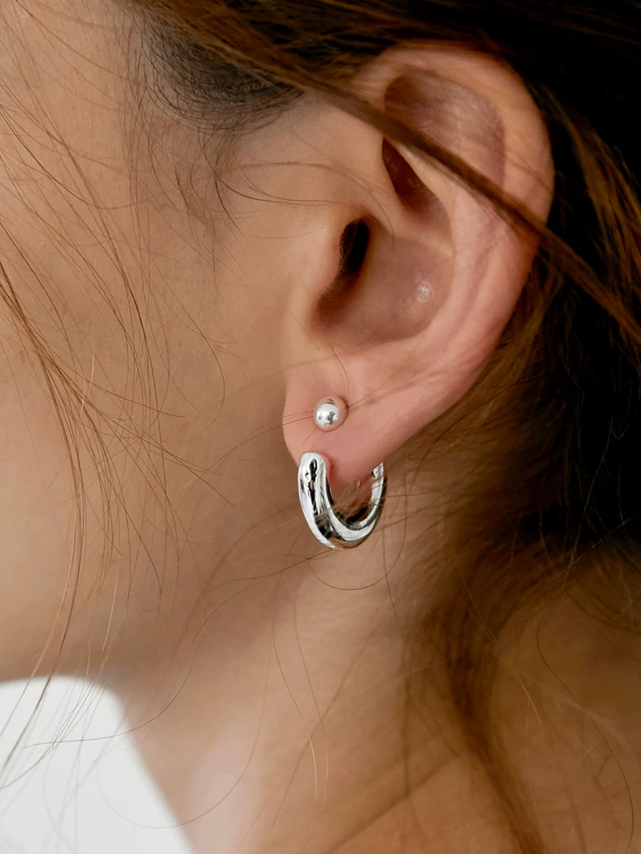 Close Your Eyes And Enter~Fashionable Niche Design High-End European And American Minimalist Personality Geometric Ring C-Shaped Hoop Earrings