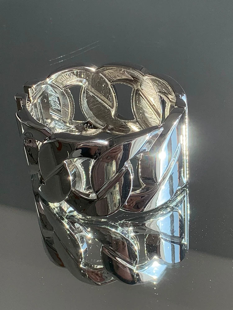 Detsccda | Personalized Exaggerated Metal Braided Heavy Industry Open Bracelet Wide Version Women’s European American Light Luxury Glossy Sweater Hand Jewelry