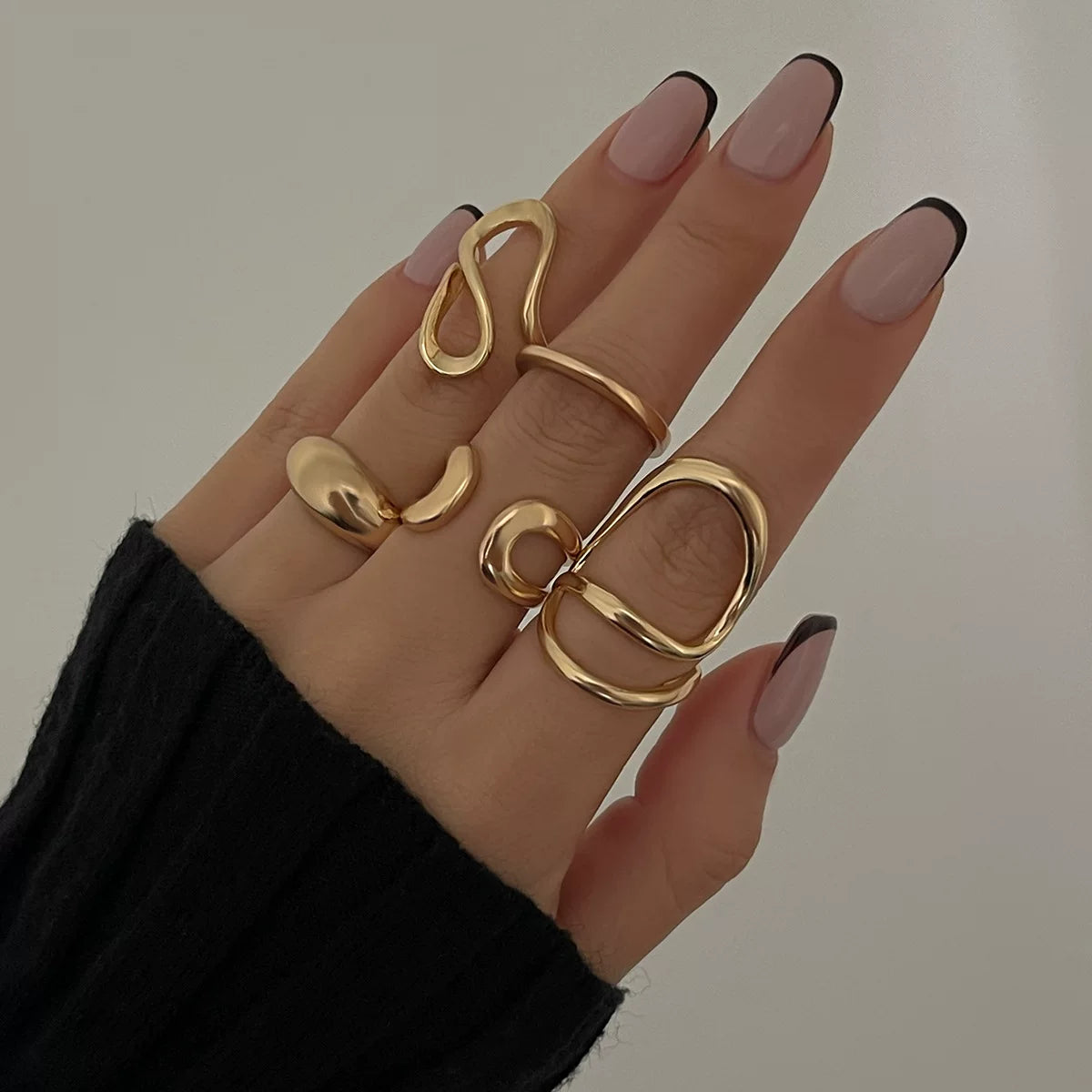 European And American Cross-Border Ins Style Liquid Metal Pleated Open Ring Women'S Design Irregular Lava Ring Rings