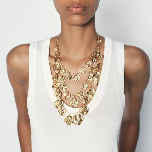 European And American Big-Name Light Luxury Design Multi-Layer Metal Disc Exaggerated Necklace, Catwalk Personalized Fashionable Necklace 𫔀