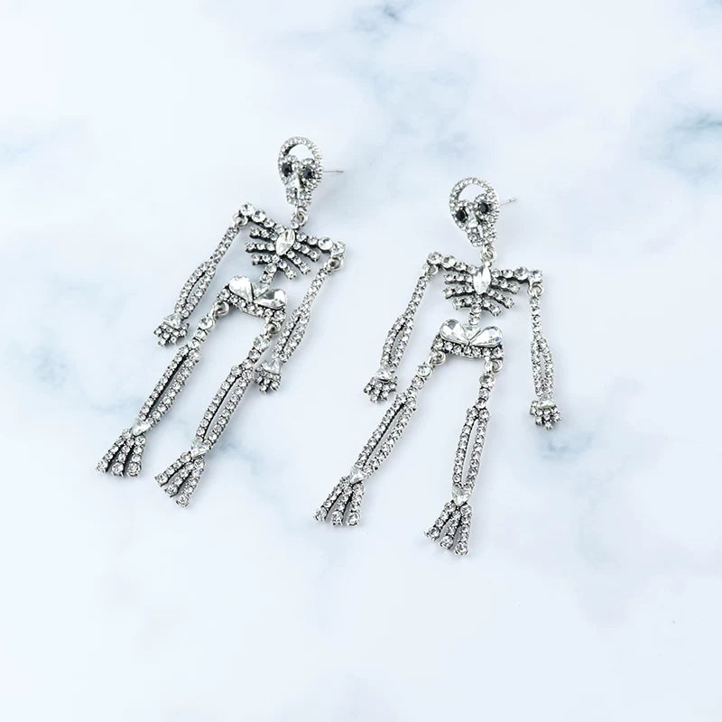 European And American Exaggerated Big-Name Niche Temperament Earrings Full Of Diamonds Luxury Halloween Skeleton Personality Ear Nightclub Trendy Women'S Earrings