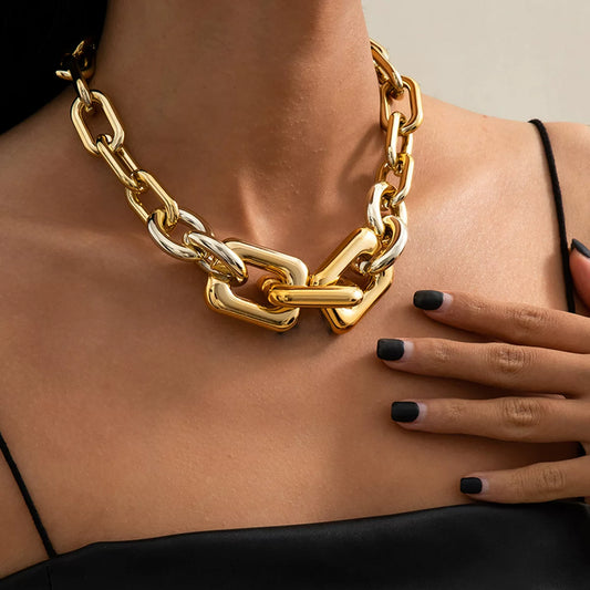 European And American Cross-Border Jewelry, Punk Hip-Hop Rough Collarbone Necklace, Retro Simple Metal Buckle Single-Layer Necklace For Women