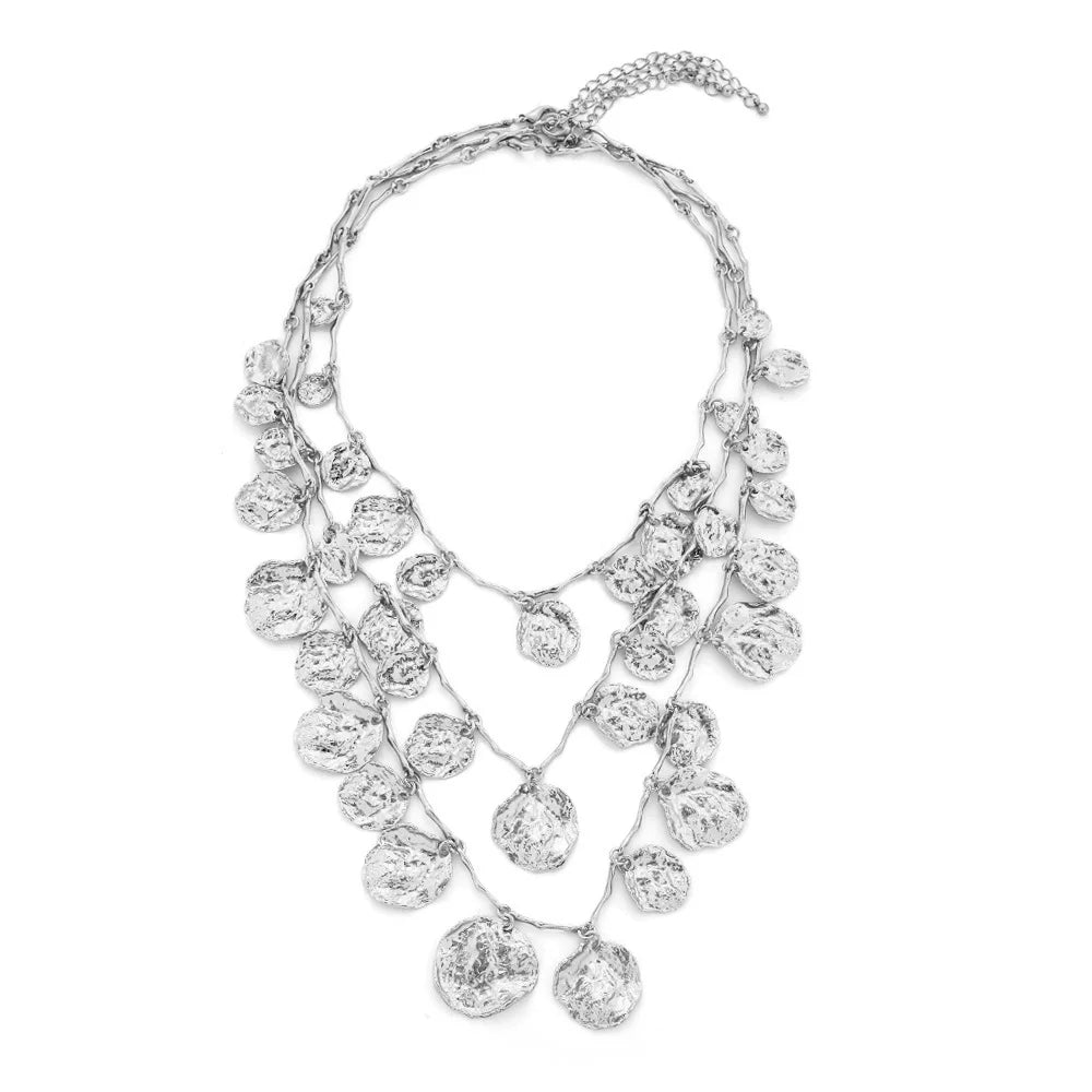 European And American Big-Name Light Luxury Design Multi-Layer Metal Disc Exaggerated Necklace, Catwalk Personalized Fashionable Necklace 𫔀