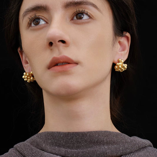 Jilifang Fireworks, High-End Temperament, Retro Style, Fashionable Niche, Smart Round Beads, Beaded Earrings, Silver Needle Earrings