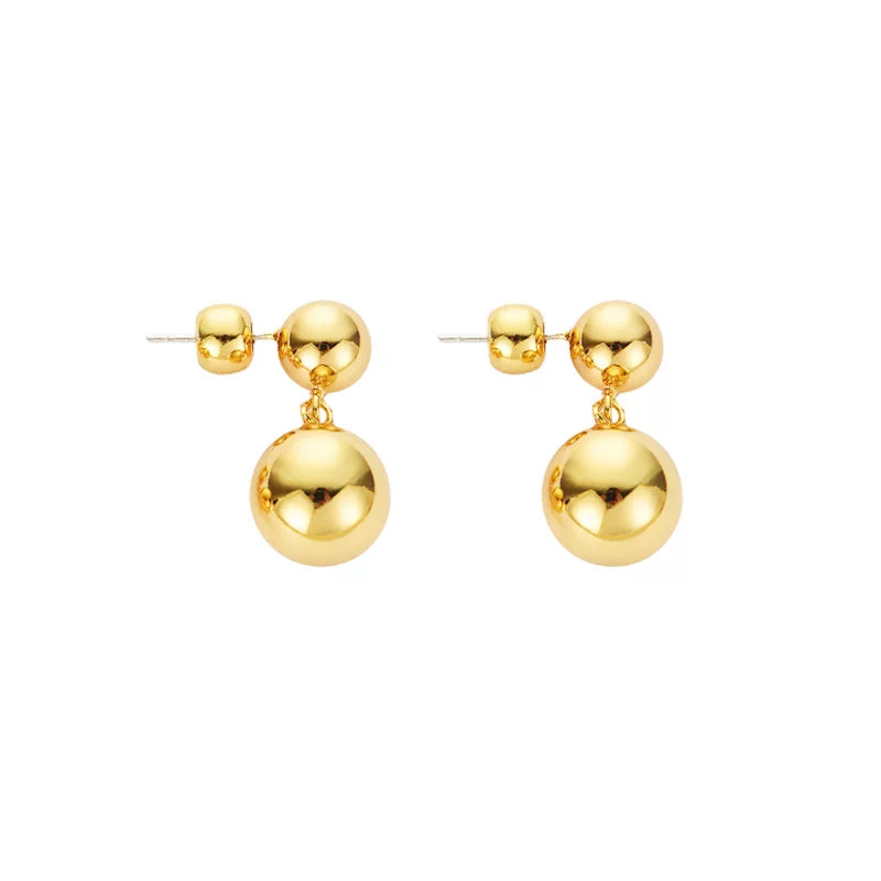 Jilifang Danish Girl Niche Retro European And American French Versatile Large And Small Round Ball Gold-Plated Earrings And Earrings