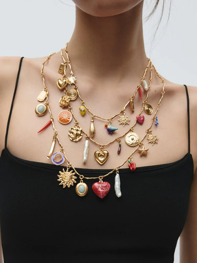 Detsccda | Summer Multi-Layered Love Heart Metal Necklace Small European American Catwalk Style Trendy Women’s Jewelry