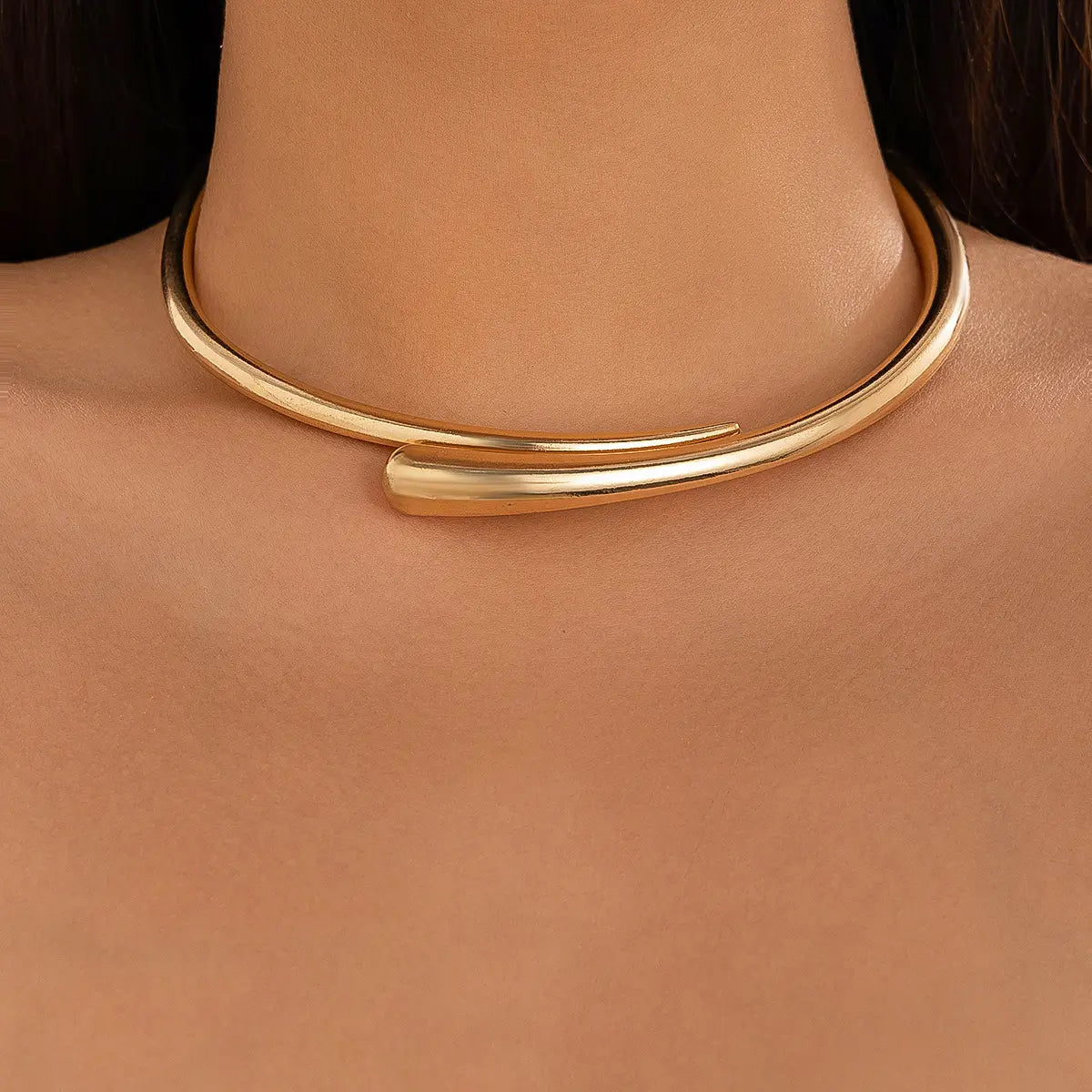 Detsccda | 2026 Women's Geometric Metal Open Collar Bracelet and Punk Choker Necklace Glossy Adjustable Fashion Jewelry