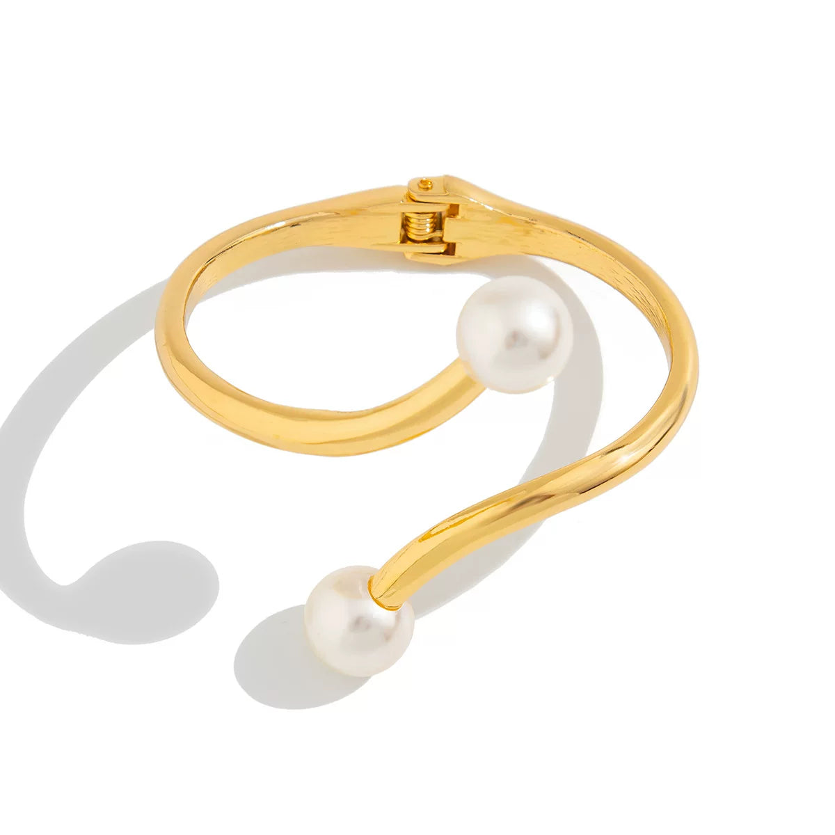 European And American Cross-Border Personality Irregular Metal Lines Spring Opening Bracelet Antique Imitation Pearl Bracelet Bracelet