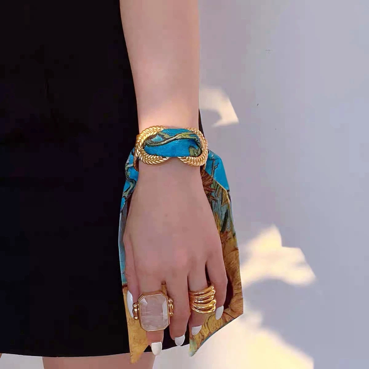 French Niche Design Ribbon Bracelet Frosted Gold Twist Opening Adjustable Middle-Aged Vintage Bracelet