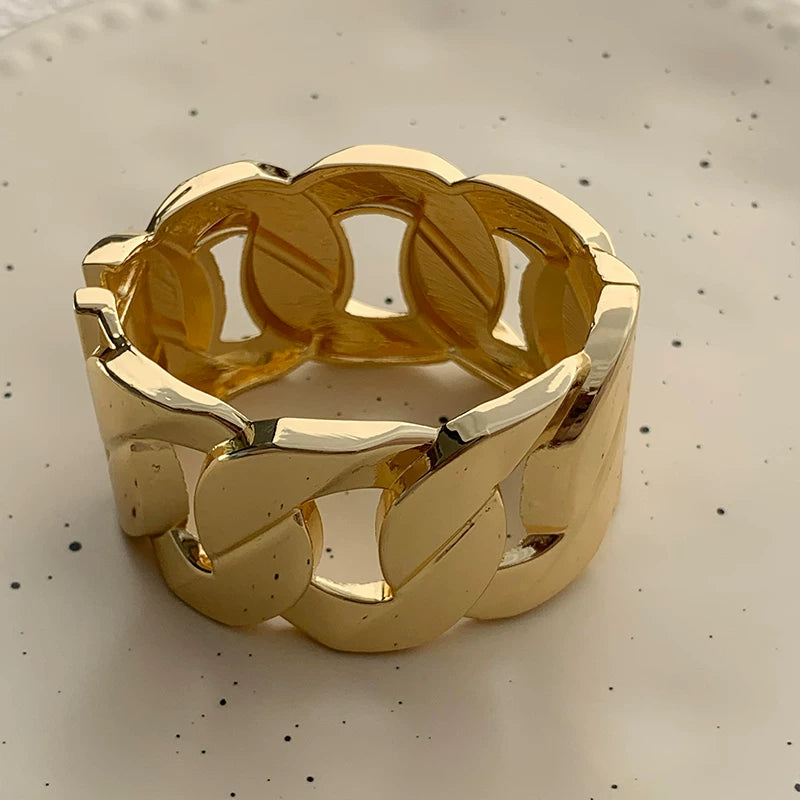 Detsccda | Personalized Exaggerated Metal Braided Heavy Industry Open Bracelet Wide Version Women’s European American Light Luxury Glossy Sweater Hand Jewelry