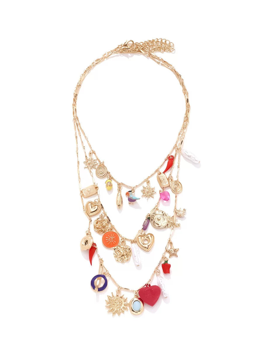 Detsccda | Summer Multi-Layered Love Heart Metal Necklace Small European American Catwalk Style Trendy Women’s Jewelry