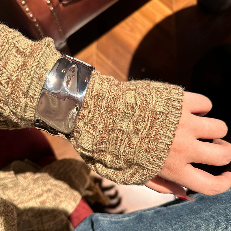 Detsccda | Personalized Wide Metal Open Bracelet Niche European American Autumn Winter New Trendy Women’s Fashion Jewelry