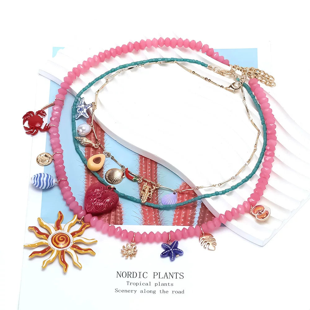 European And American Summer Sweet Multi-Layered Dopamine Sunflower Exaggerated Necklace, Vacation Travel Style Street Style Fashionable Women’S Neck Chain 𫔀