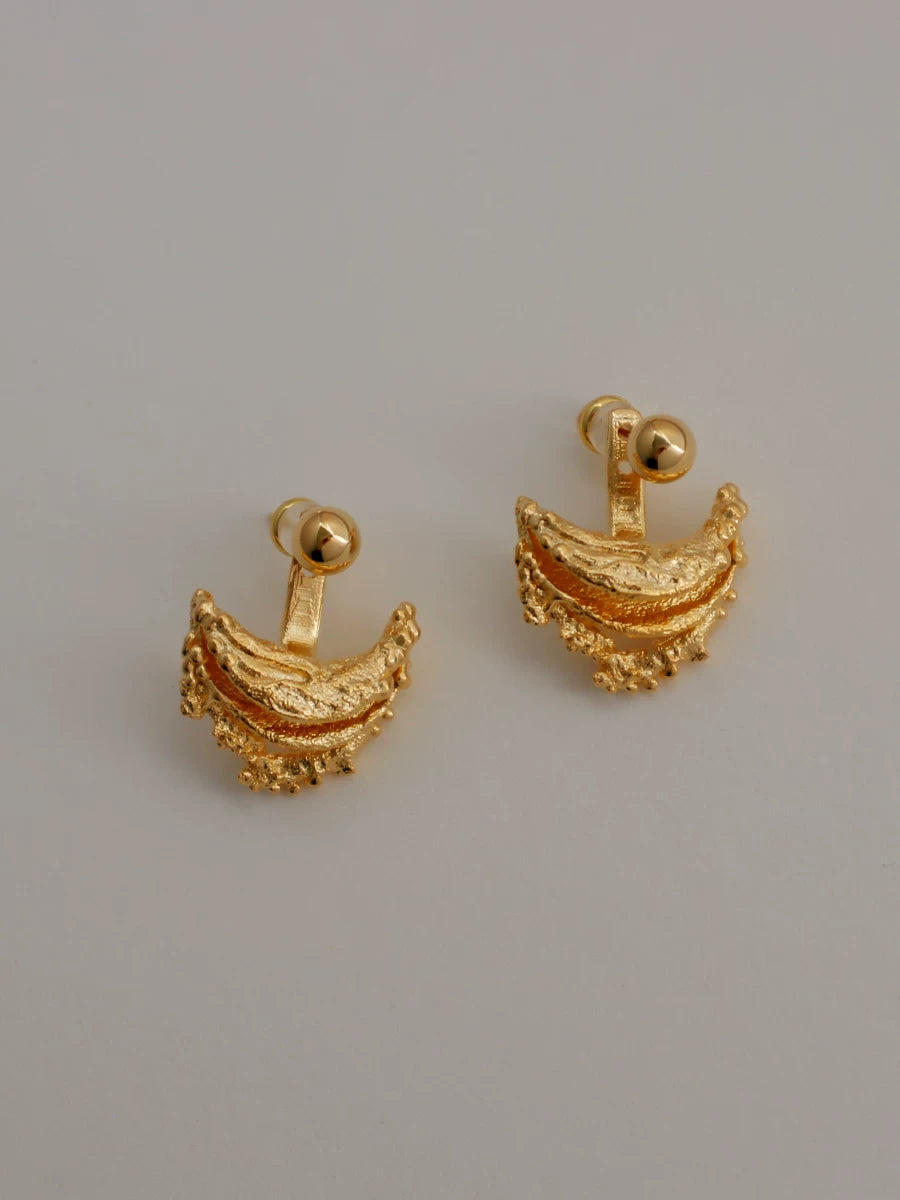 London Niche Ins Designer Retro Lava Curved Irregular 18K Gold-Plated Silver Detachable Earrings