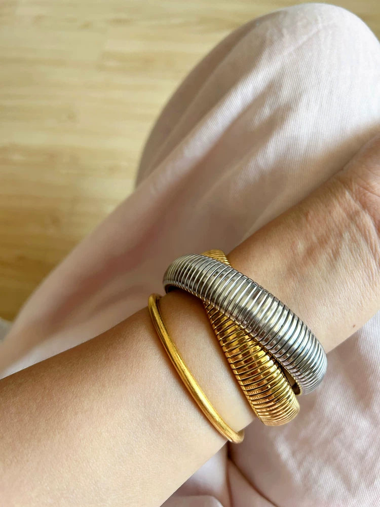 Medieval Vintage Wide Version Gold And Silver Double Layer Cross Elastic Bracelet Asc*Nd*R European And American Stacked Gold Bracelets