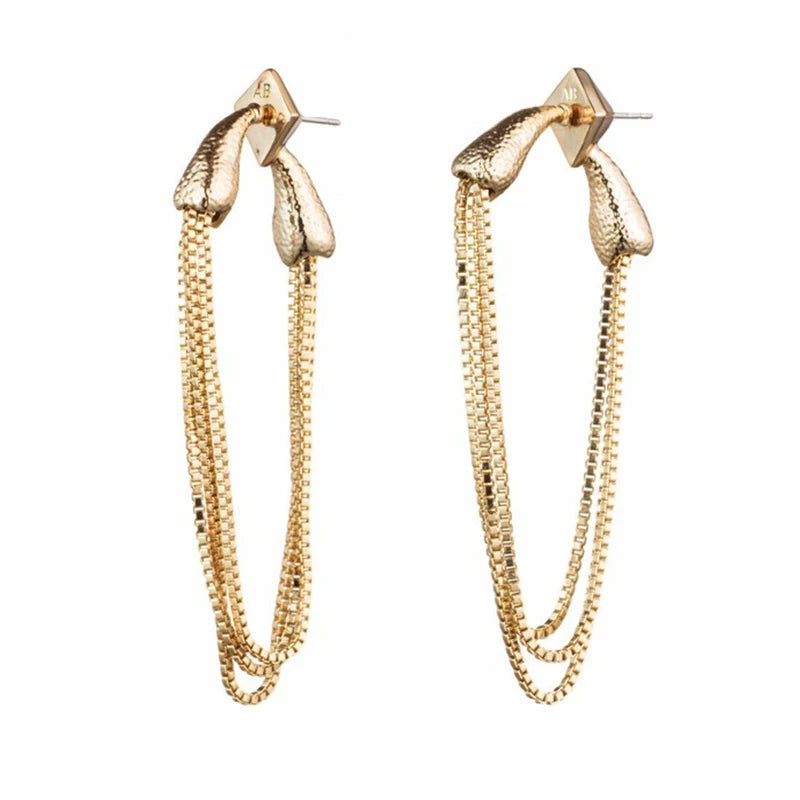 Genius Designer Niche Ins Minimalist Replica Of Ancient European And American Brass Gold-Plated Hanging Chain Tassel Earrings Hypoallergenic
