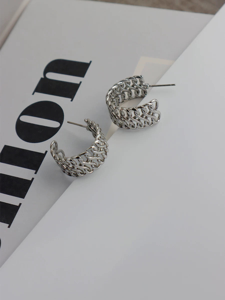 Jilifang Niche Simple European And American Cold Style Twist Braid Chain Fashionable And Versatile Gold-Plated Silver Needle Earrings