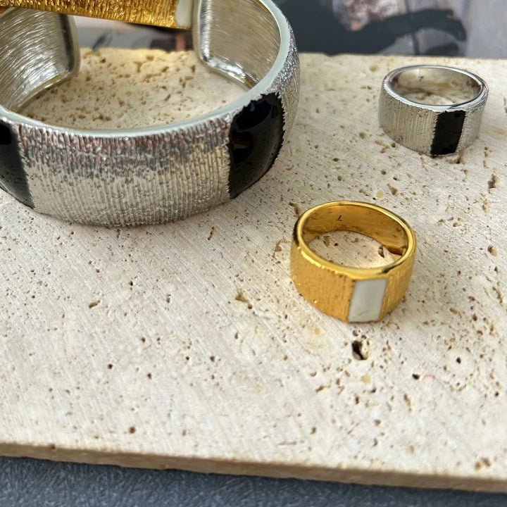 Detsccda | Adjustable Gold Wide Bracelet Sparkling Opening Color Matching Women’s Luxury Inspired Layered Jewelry Fashion Accessory