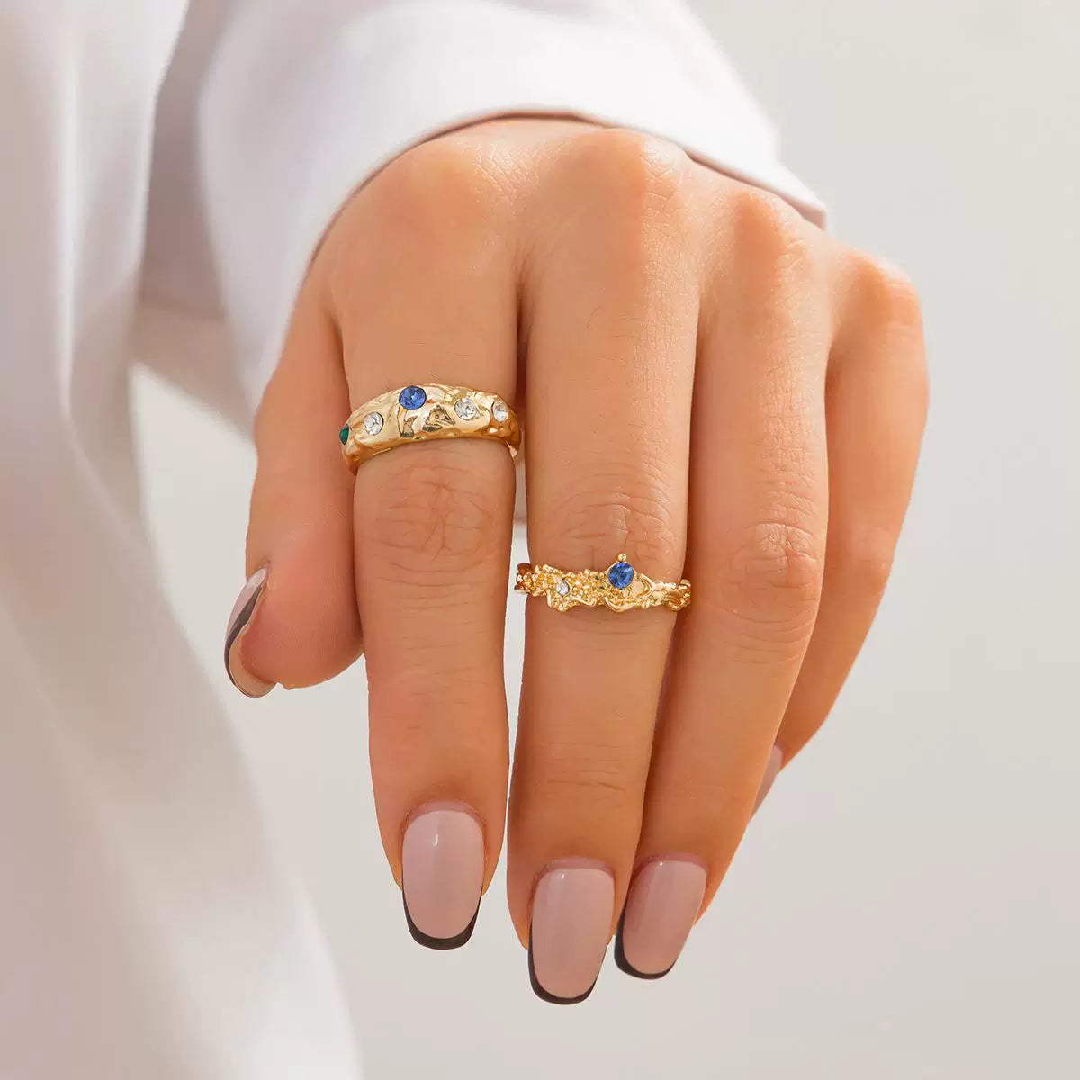 European And American Cross-Border Liquid Lava Metal Pleated Ring Set Ins Style Irregular Diamond Open Ring Bracelet