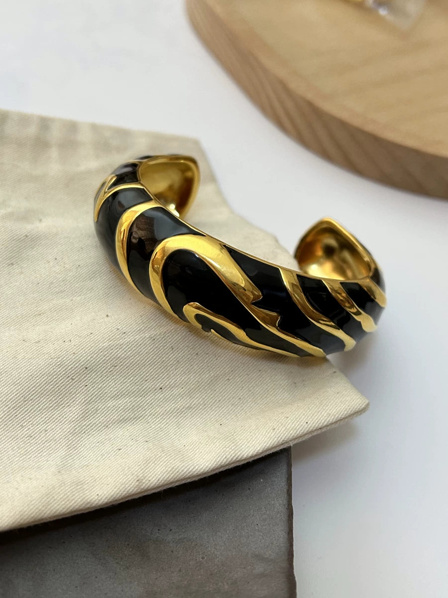 French Niche Design Au*Eliebide*Mann Burgundy Patterned 𫔭 Mouth Gold Bracelet Second-Hand Vintage