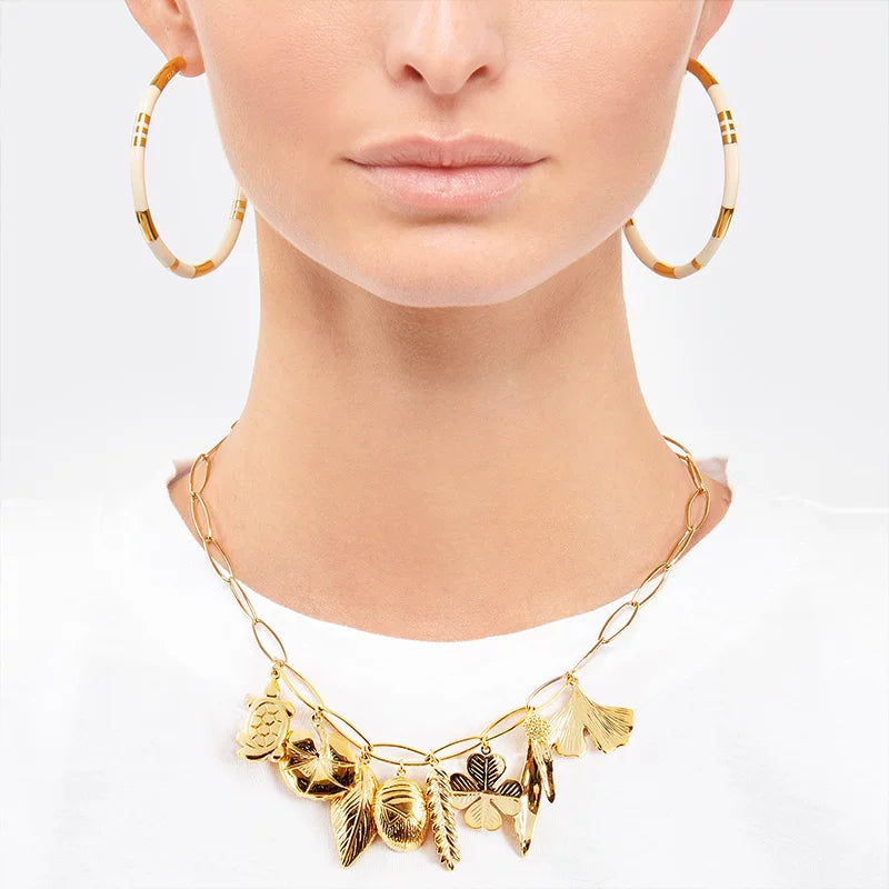 Ins European And American Bidermann Niche Vintage Gold-Plated Contrasting Hand-Enameled Bamboo Large Hoop Earrings