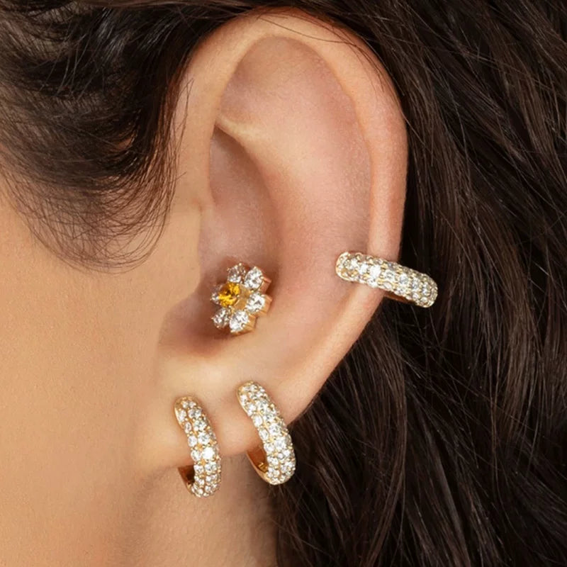 Jilifang Fashionable Stacked High-End Gold-Plated Glossy Combination Inlaid Rhinestone Hoop Earrings Ear Clip Earrings