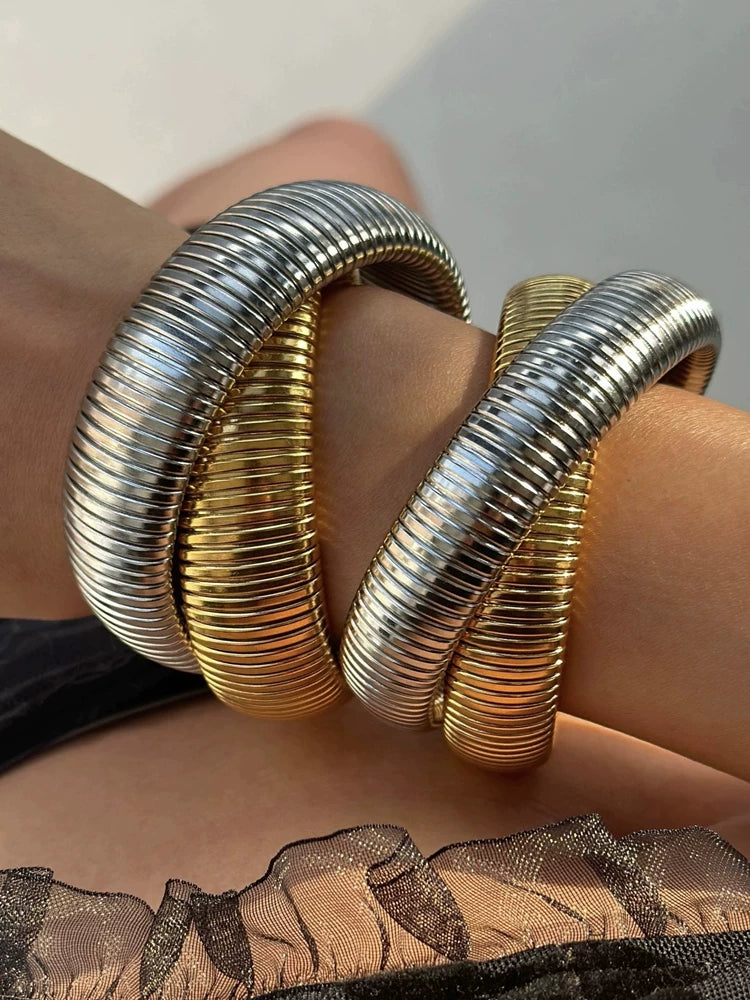 Medieval Vintage Wide Version Gold And Silver Double Layer Cross Elastic Bracelet Asc*Nd*R European And American Stacked Gold Bracelets