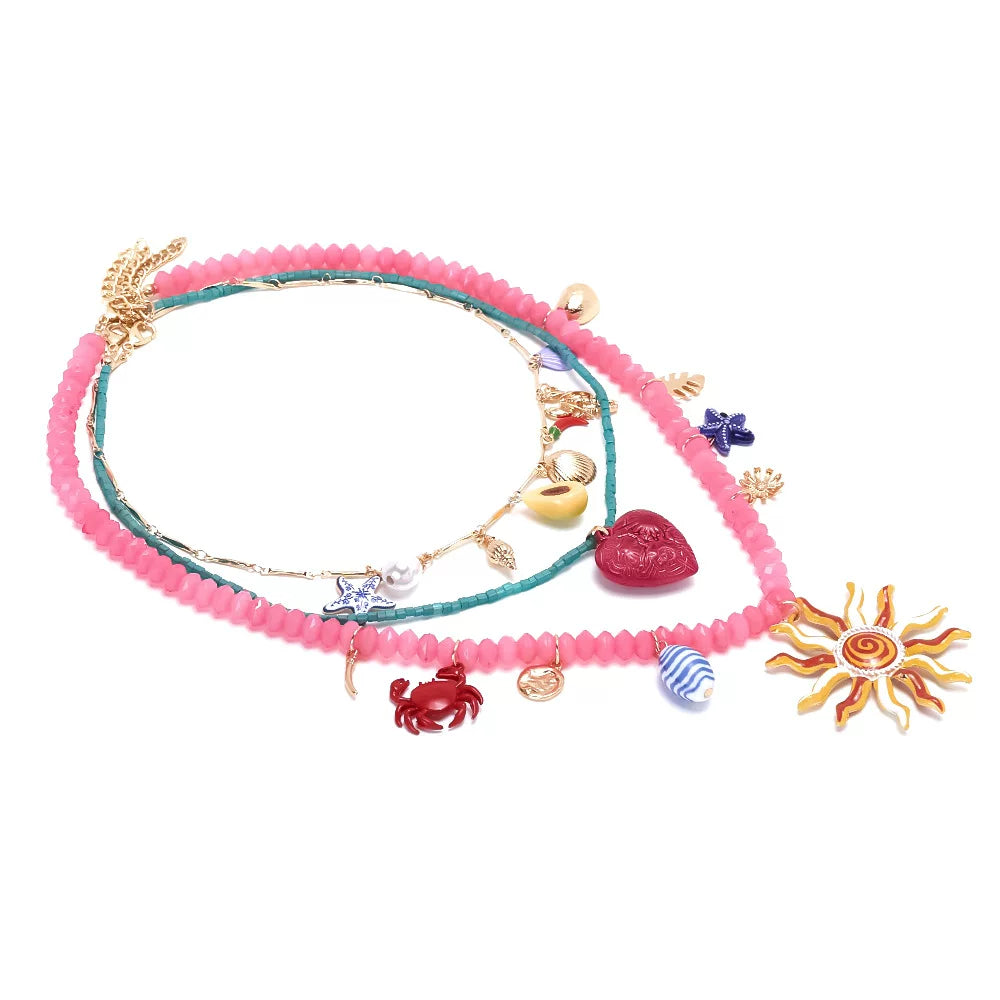 Detsccda | Summer Multi-Layered Sunflower Necklace Exaggerated Dopamine Jewelry Adjustable Vacation Travel Street Style Women’s Fashion Neck Chain