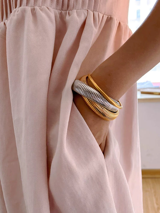 Medieval Vintage Wide Version Gold And Silver Double Layer Cross Elastic Bracelet Asc*Nd*R European And American Stacked Gold Bracelets