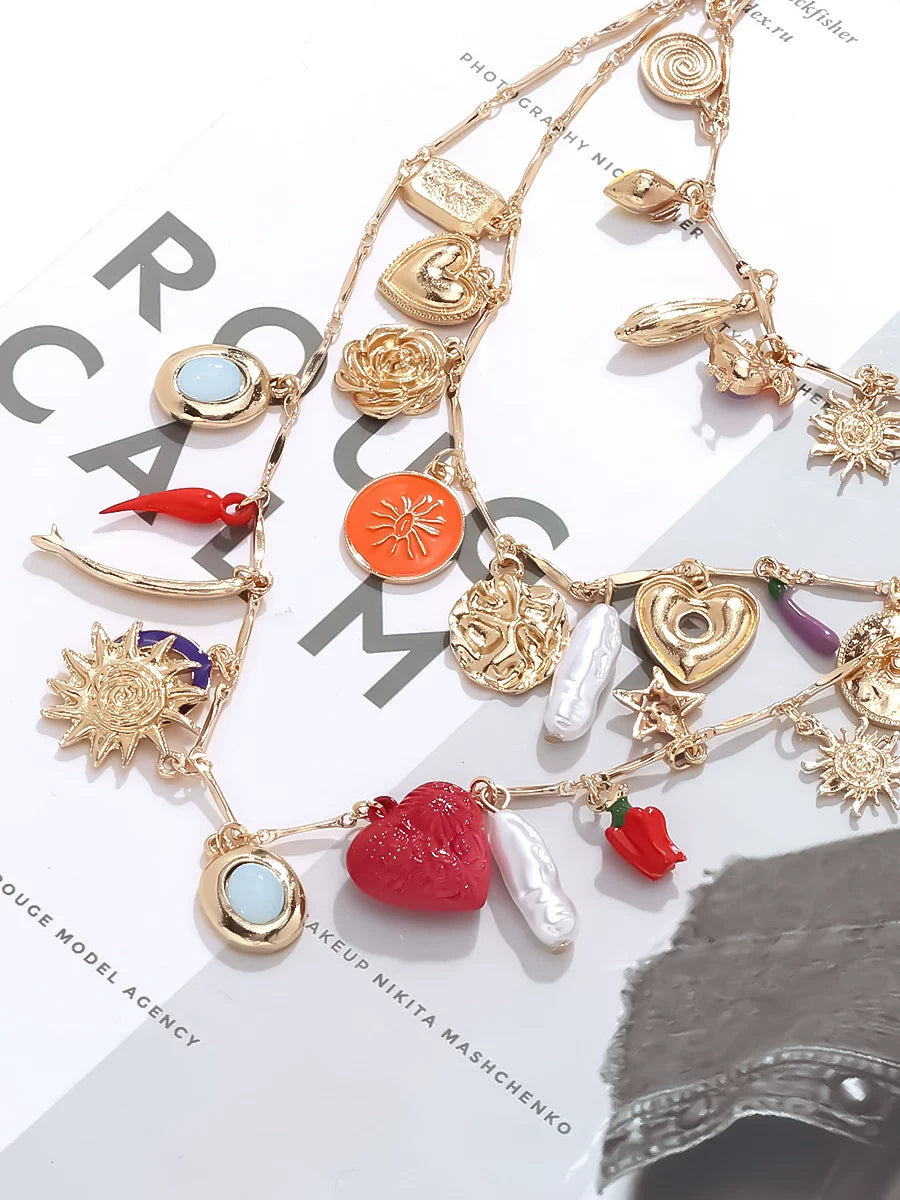 2025 European And American Summer Design Small Multi-Layered Love Metal Necklace Catwalk Style Necklace