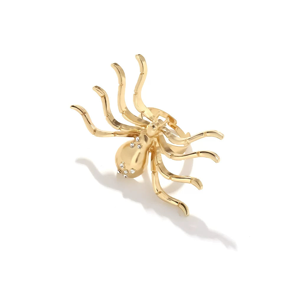 European And American Big-Name Retro Design Niche Metal Spider Necklace Set Funny Exaggerated Ring Earrings