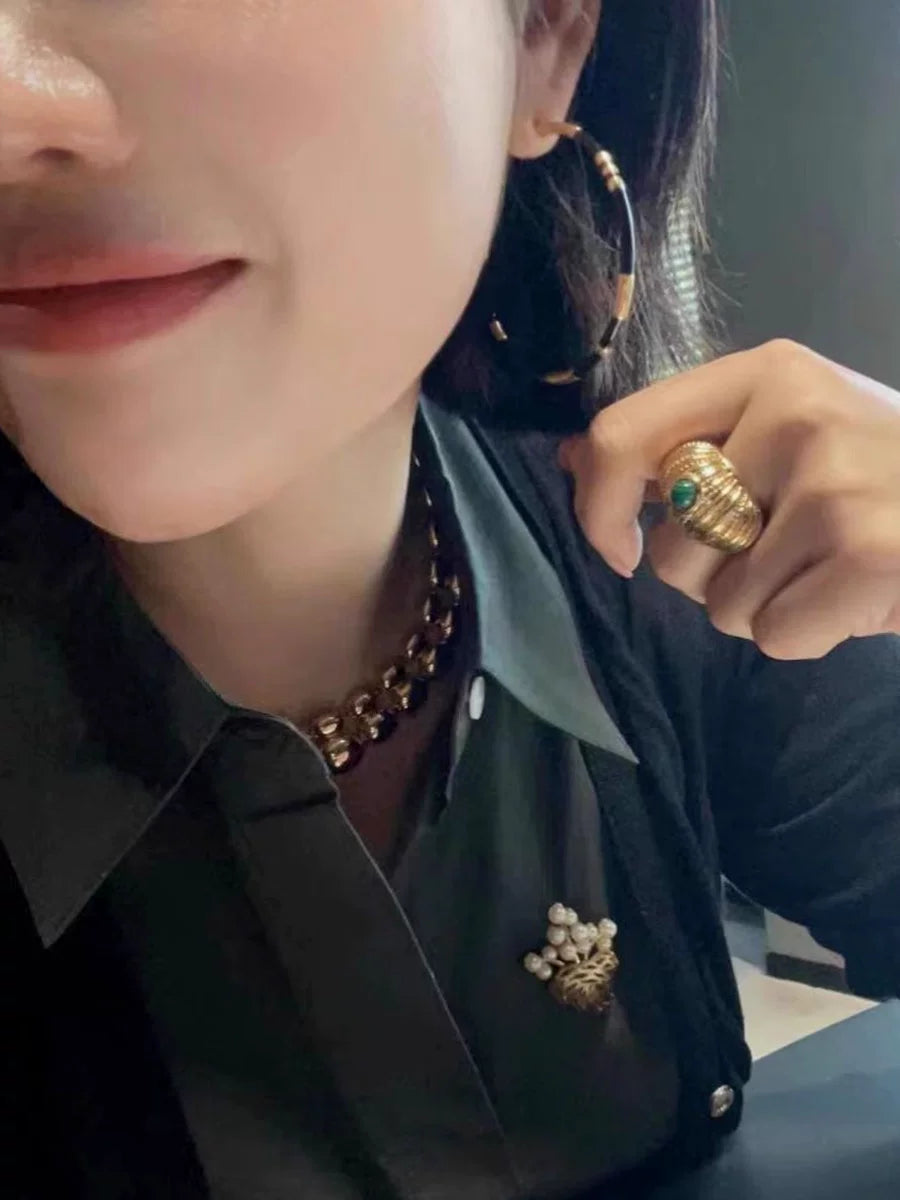 Detsccda | Vintage Gold-Plated Bamboo Hoop Earrings Hand-Enameled Contrasting Large Statement Jewelry Women 2026