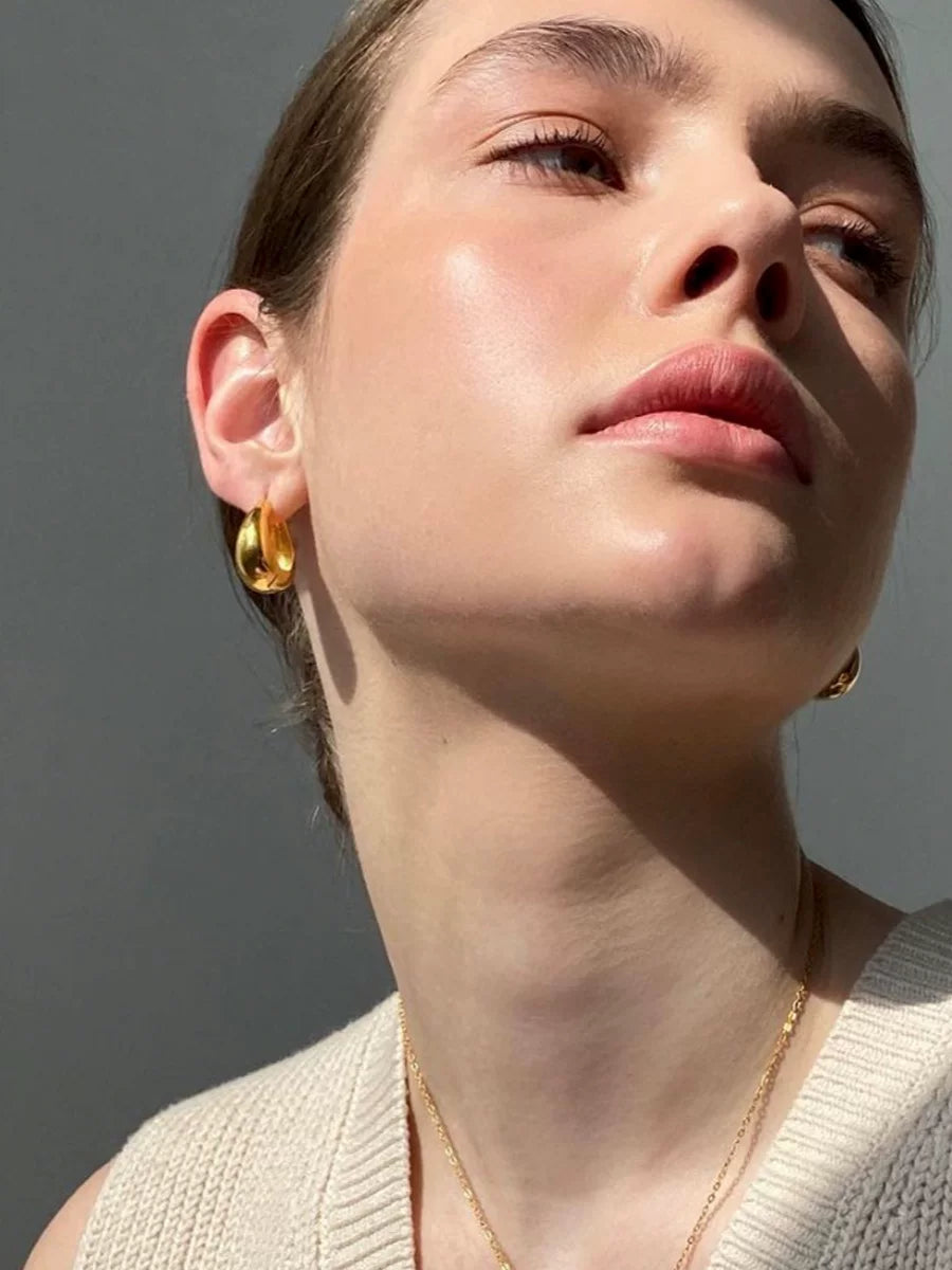 French Trendy Brand Chunky Earring European And American Minimalist Glossy Brass Plated 18K Gold Drop Earrings And Earrings