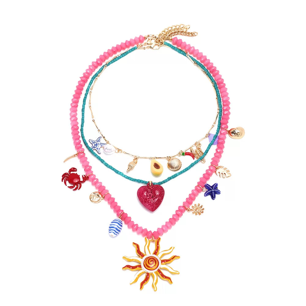 European And American Summer Sweet Multi-Layered Dopamine Sunflower Exaggerated Necklace, Vacation Travel Style Street Style Fashionable Women’S Neck Chain 𫔀