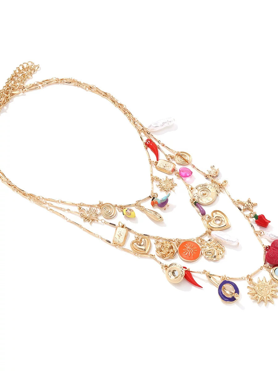 Detsccda | Summer Multi-Layered Love Heart Metal Necklace Small European American Catwalk Style Trendy Women’s Jewelry