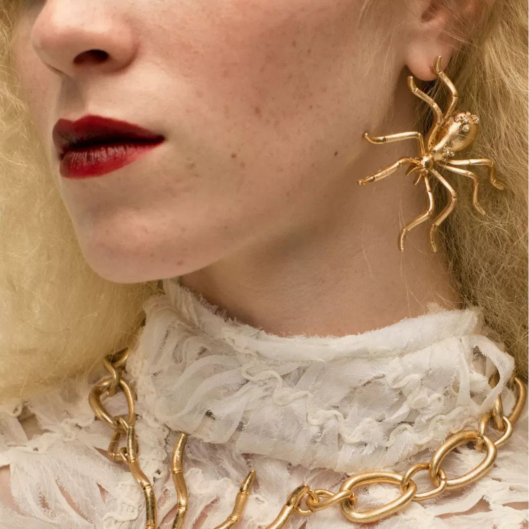 European And American Big-Name Retro Design Niche Metal Spider Necklace Set Funny Exaggerated Ring Earrings