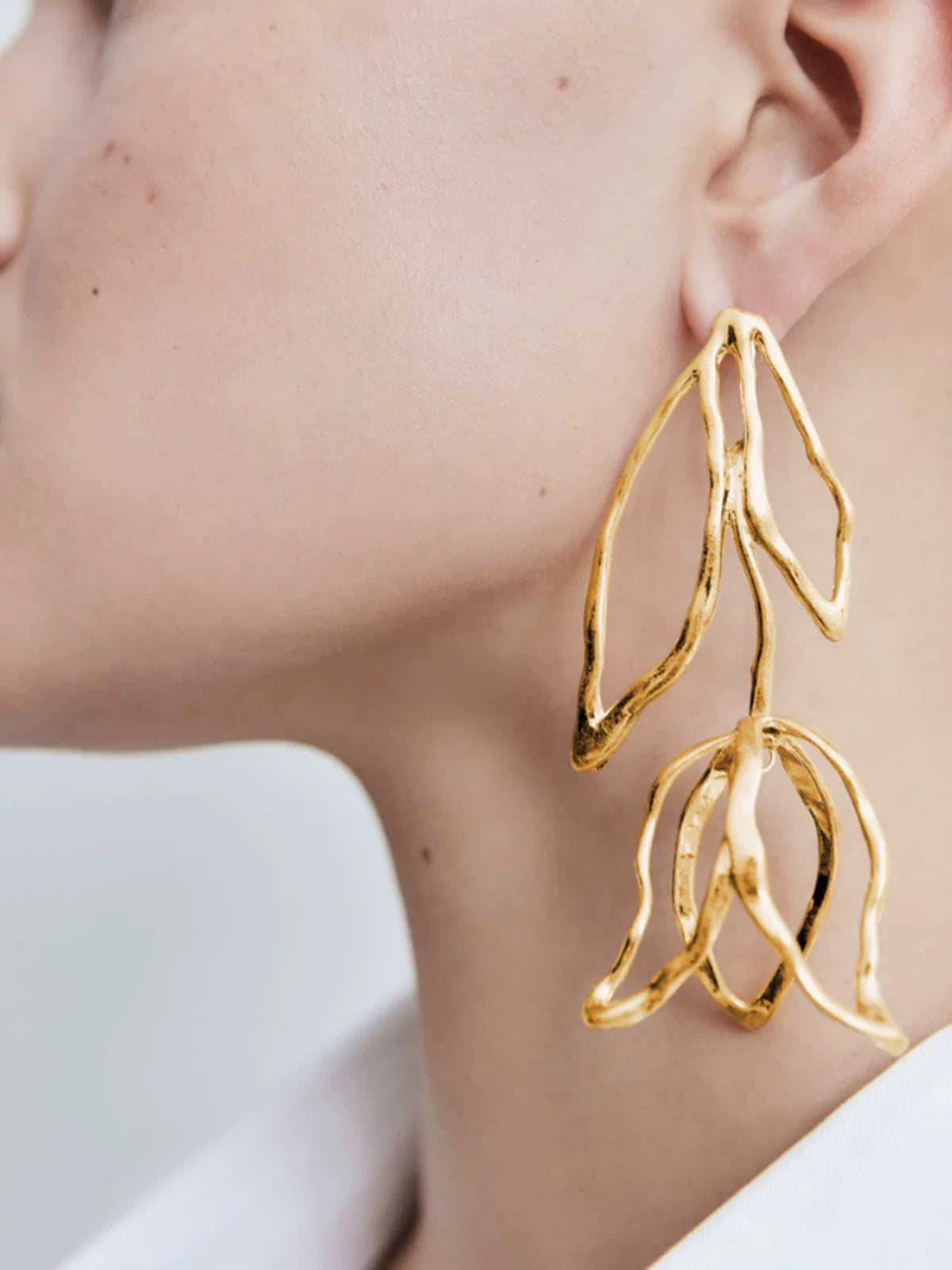 Detsccda | Original Design Niche Metal Flower Earrings Antique Simple Big-Name European American Personalized Versatile Street Style Trendy Jewelry