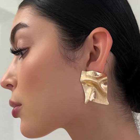 Niche Design, Fashionable European And American Minimalist Style, Personalized Geometric Rhombus Pleated Irregular Gold-Plated Silver Earrings And Ear Pins