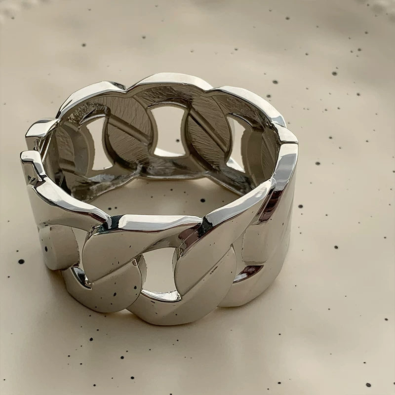 Detsccda | Personalized Exaggerated Metal Braided Heavy Industry Open Bracelet Wide Version Women’s European American Light Luxury Glossy Sweater Hand Jewelry