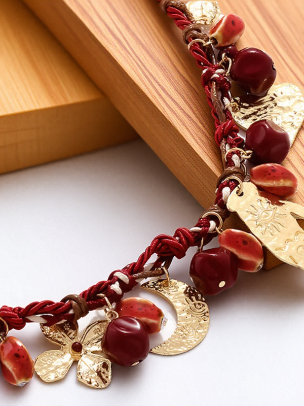 Bohemian Ethnic Style Hand-Woven Beaded Love Flower Moon Necklace Holiday Street Style Fashion Neck Necklace