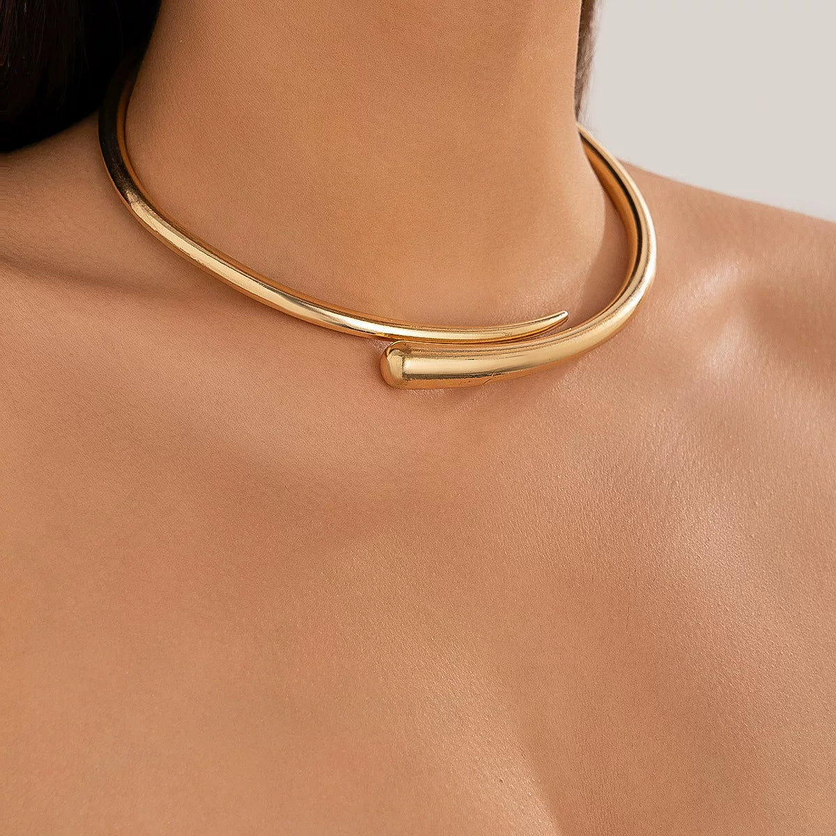 Detsccda | 2026 Women's Geometric Metal Open Collar Bracelet and Punk Choker Necklace Glossy Adjustable Fashion Jewelry