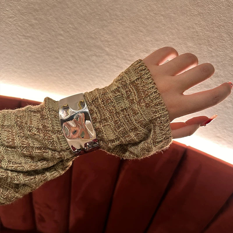 Internet Celebrity Personalized Metal Wide Version Bracelet For Women Niche European And American Metal Open Bracelet Autumn And Winter New Bracelet Accessories Trendy