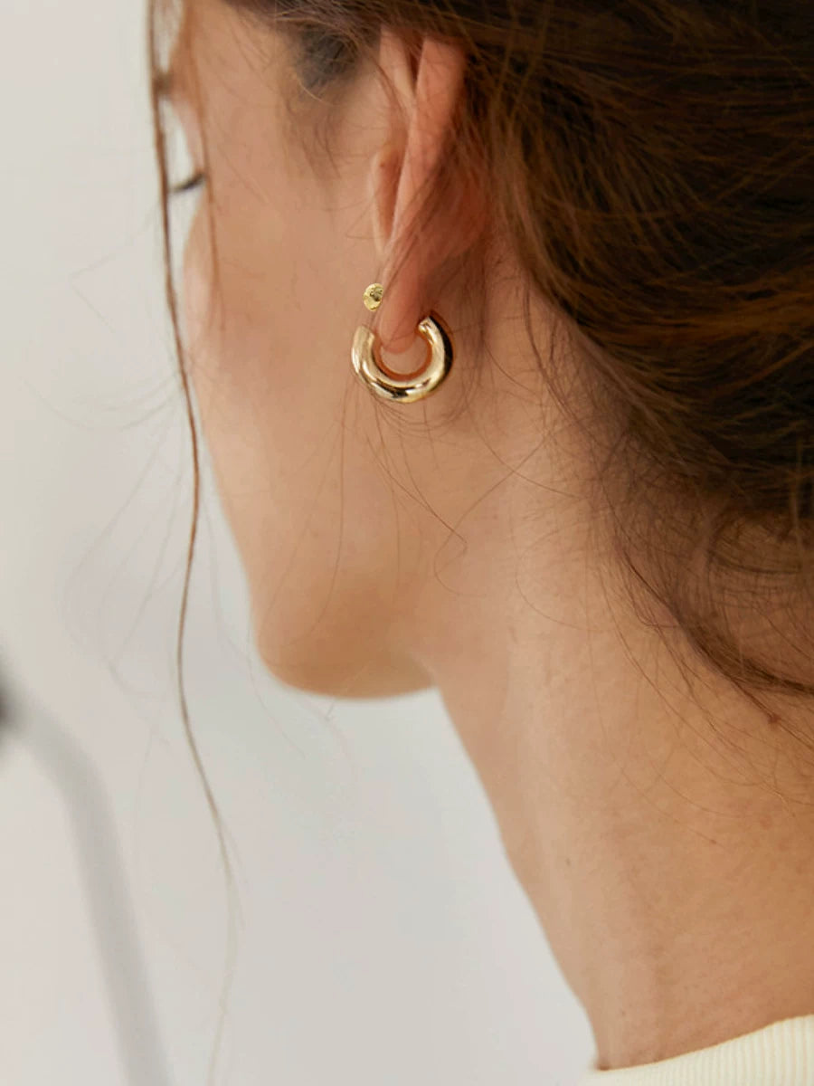 Close Your Eyes And Enter~Fashionable Niche Design High-End European And American Minimalist Personality Geometric Ring C-Shaped Hoop Earrings