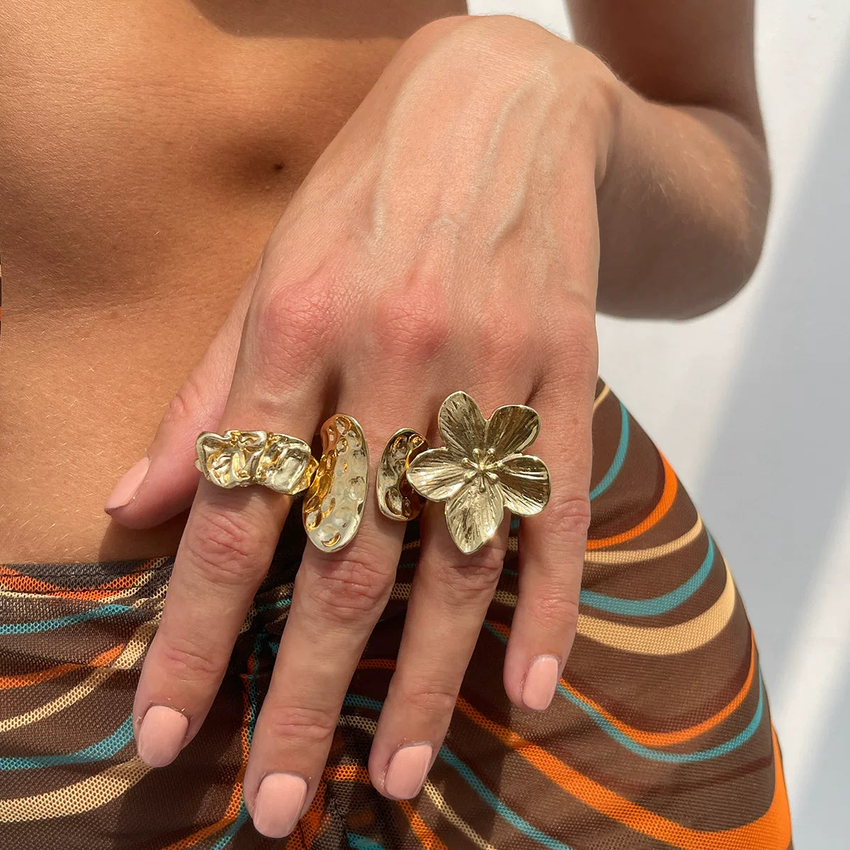 European And American Cross-Border Ins Baroque Imitation Pearl Inlaid Gemstone Ring Design Liquid Lava Flower Open Ring