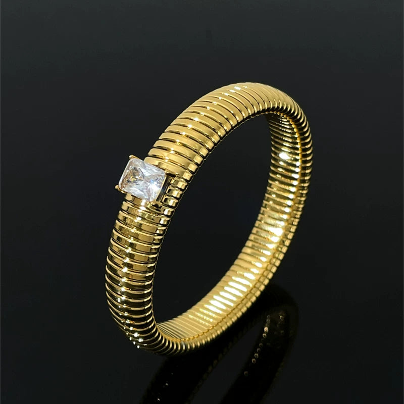 Detsccda | Threaded Metal Wide Spring Bracelet Women’s European American Personality Exaggerated Fashionable Versatile Retro Temperament Hand Jewelry