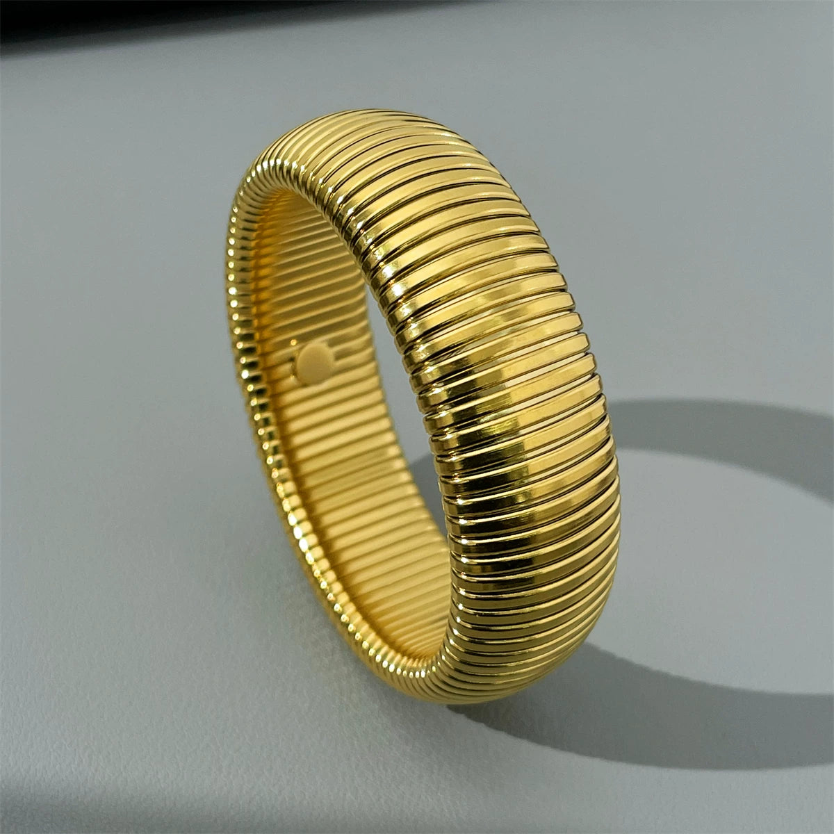 Detsccda | Threaded Metal Wide Spring Bracelet Women’s European American Personality Exaggerated Fashionable Versatile Retro Temperament Hand Jewelry