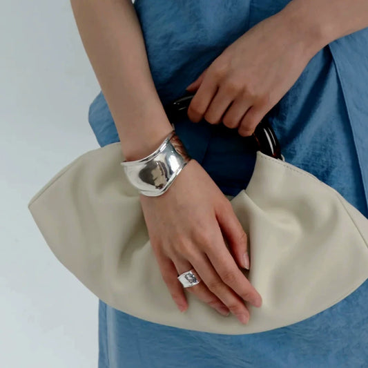 Niche Design Wide Metal Wave Bracelet B*Ne C*Ff Open Irregular Arm Ring Original Design For Women